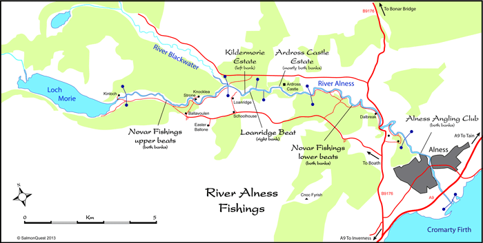 salmonquest salmon fishing holidays, river alness, map of salmon beats