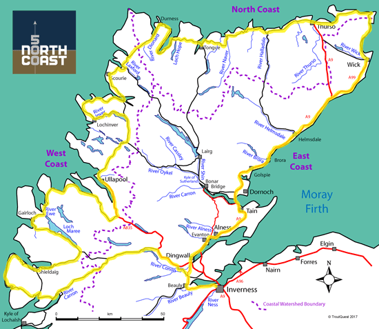 salmonquest map of salmon fishing in the nc500